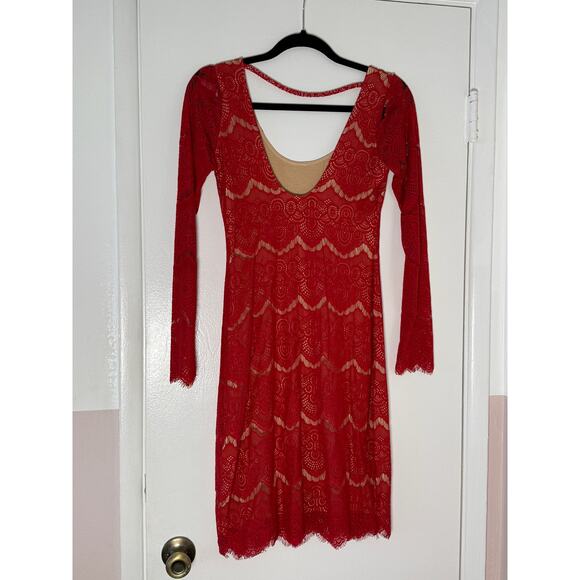 Bebe Rare Red Lace Cocktail Dress - Size Medium - Picture 3 of 6